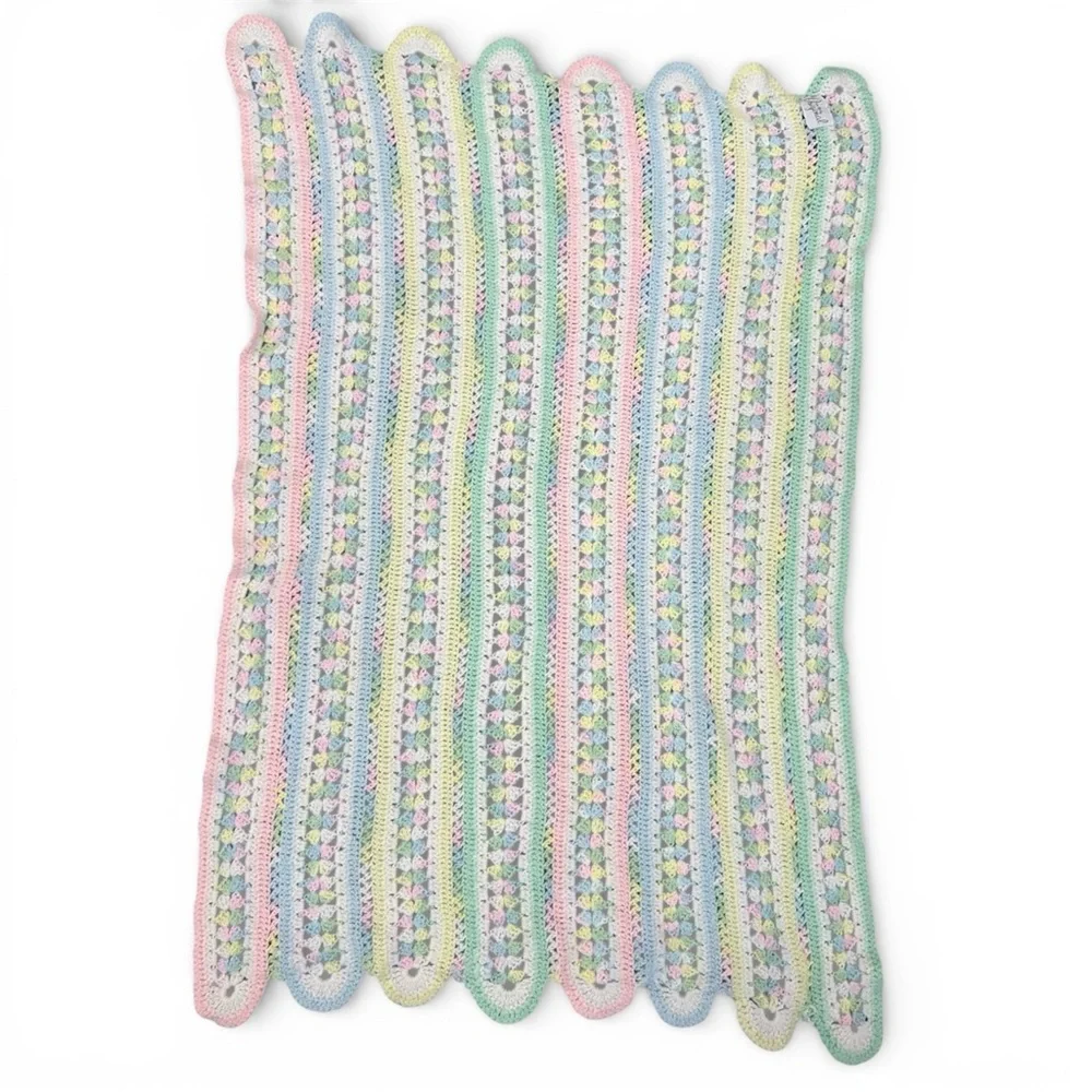 Vintage Crochet Baby Blanket Pastel Handmade Afghan 42x28